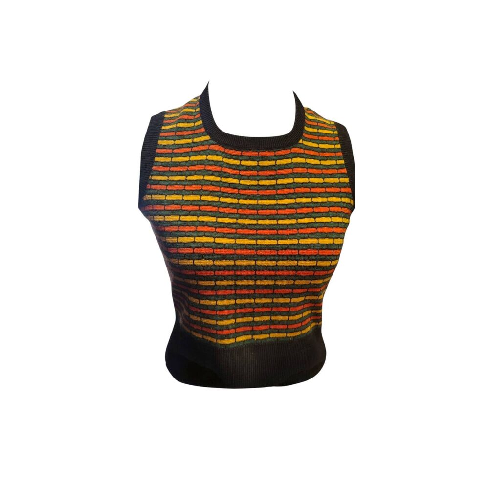 Vintage ISMA Italy Wool Knit Cropped Sweater Vest Retro Mod Colorblock Women's